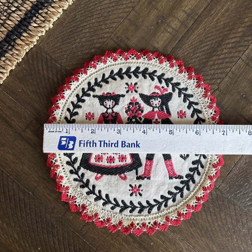 VTG Tiroler Webkunst Austria Folk Art Doily Pot Holder Round Scalloped‎ Edges